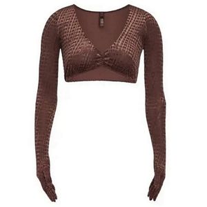 SKIMS Chestnut Velvet Logo Glove Crop Top Womens 2X